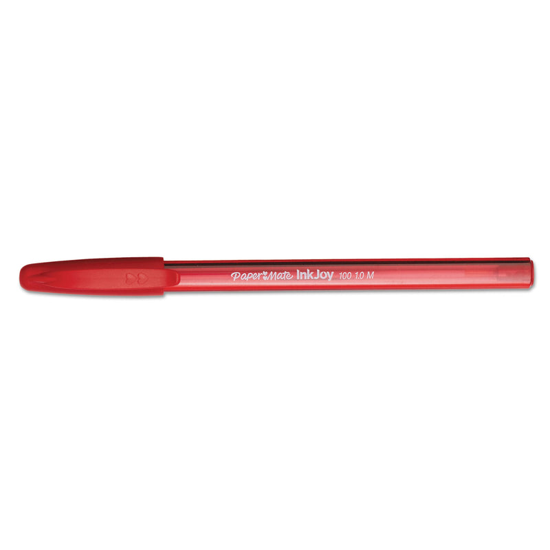 Paper Mate InkJoy 100 Ballpoint Pen, Stick, Medium 1 mm, Red Ink, Red Barrel, Dozen