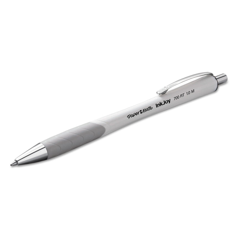 Paper Mate InkJoy 700 RT Ballpoint Pen, Retractable, Medium 1 mm, Black Ink, White Barrel, Dozen