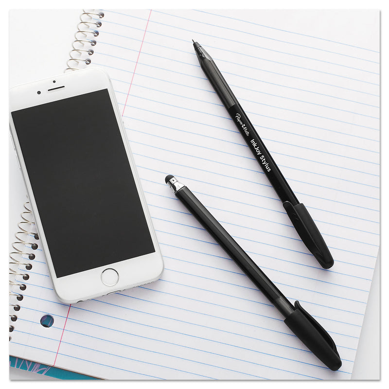 Paper Mate InkJoy 100 Ballpoint Pen/Stylus, Stick, Medium 1 mm, Black Ink, Black Barrel, Dozen