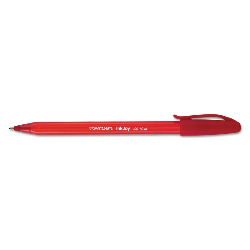 Paper Mate InkJoy 100 Ballpoint Pen, Stick, Medium 1 mm, Red Ink, Red Barrel, Dozen