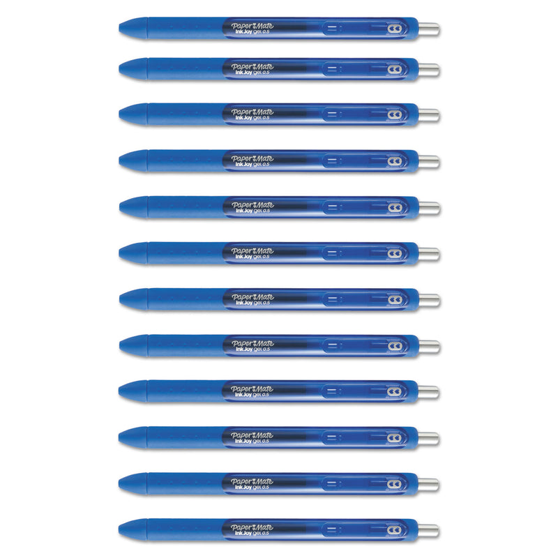 Paper Mate InkJoy Gel Pen, Retractable, Micro 0.5 mm, Blue Ink, Blue Barrel, Dozen