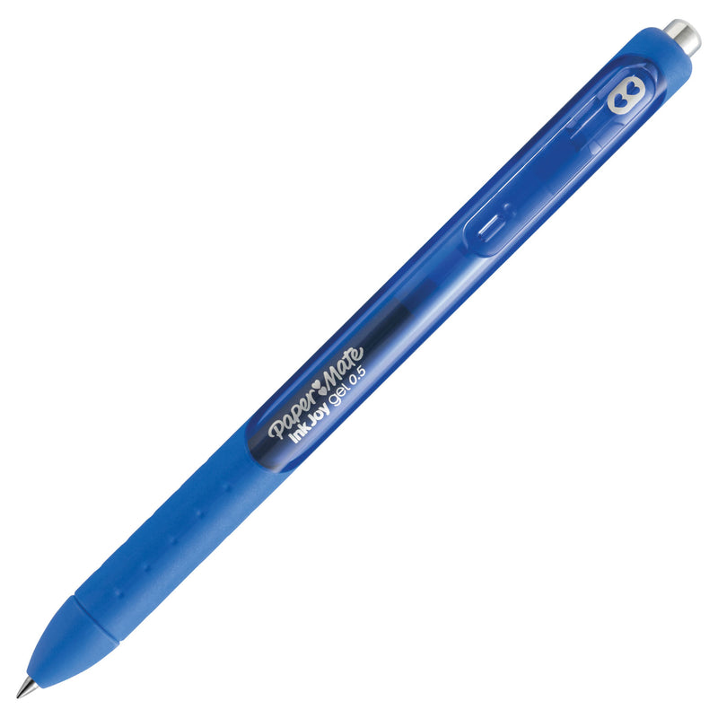 Paper Mate InkJoy Gel Pen, Retractable, Micro 0.5 mm, Blue Ink, Blue Barrel, Dozen