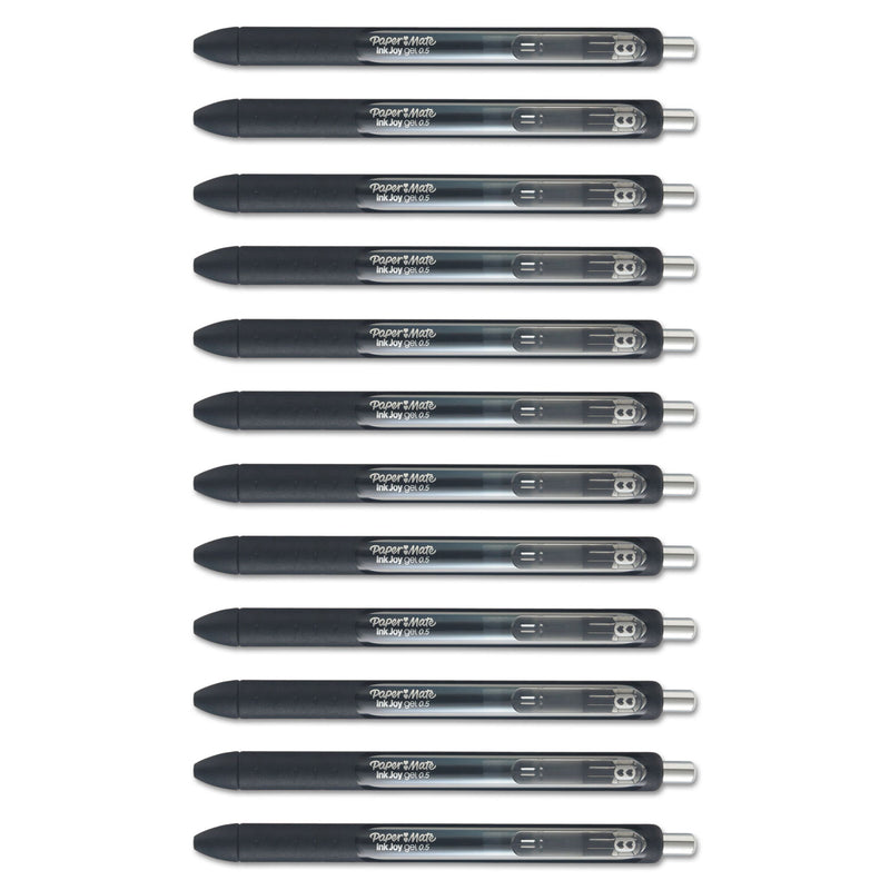 Paper Mate InkJoy Gel Pen, Retractable, Micro 0.5 mm, Black Ink, Black Barrel, Dozen