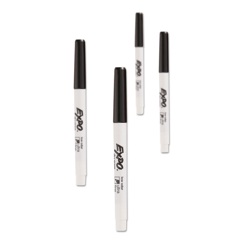 EXPO Low-Odor Dry-Erase Marker, Extra-Fine Needle Tip, Black, 4/Pack