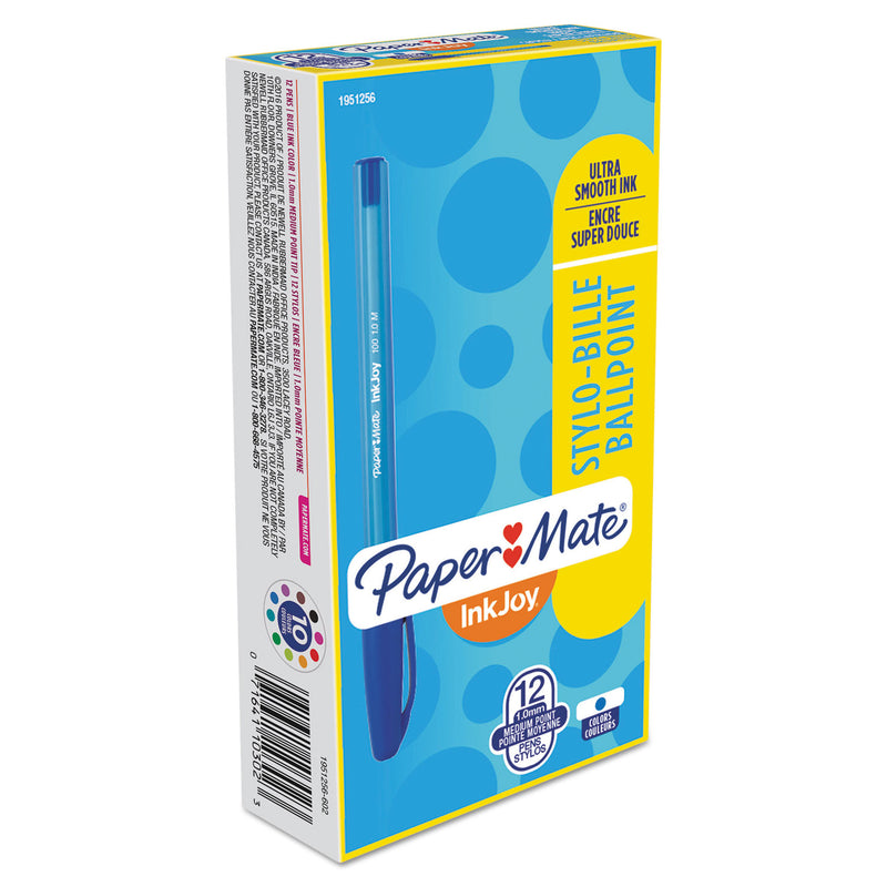 Paper Mate InkJoy 100 Ballpoint Pen, Stick, Medium 1 mm, Blue Ink, Blue Barrel, Dozen