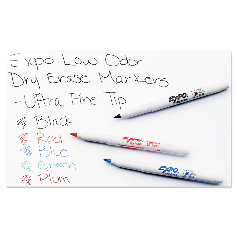 EXPO Low-Odor Dry-Erase Marker, Extra-Fine Needle Tip, Black, 4/Pack