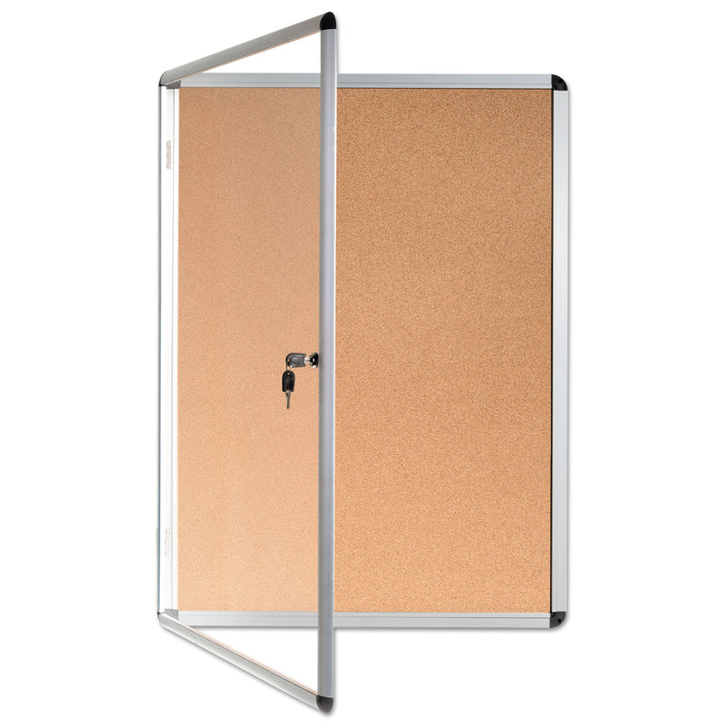 MasterVision Slim-Line Enclosed Cork Bulletin Board, 28 x 38, Aluminum Case