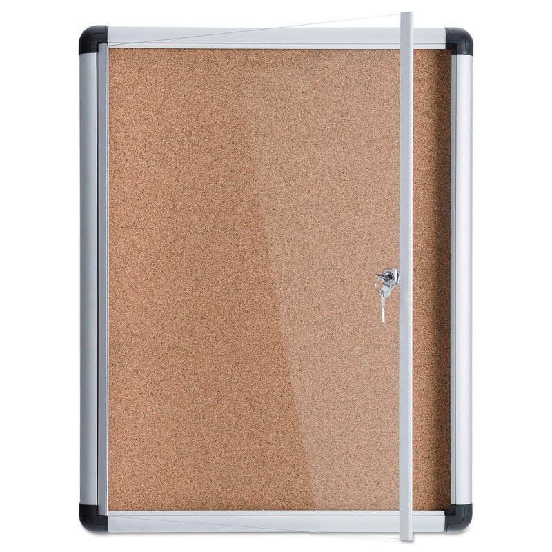 MasterVision Slim-Line Enclosed Cork Bulletin Board, 28 x 38, Aluminum Case