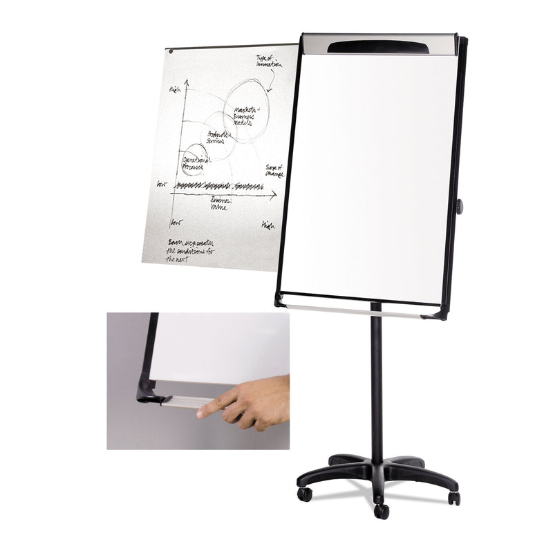 MasterVision Platinum Mobile Easel, White, 29 x 41, Black Frame