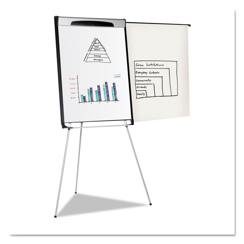 MasterVision Tripod Extension Bar Magnetic Dry-Erase Easel, 39" to 72" High, Black/Silver