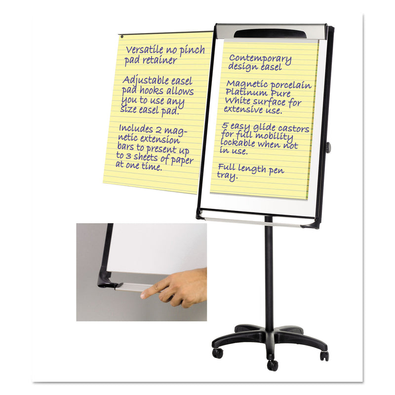 MasterVision Platinum Mobile Easel, White, 29 x 41, Black Frame