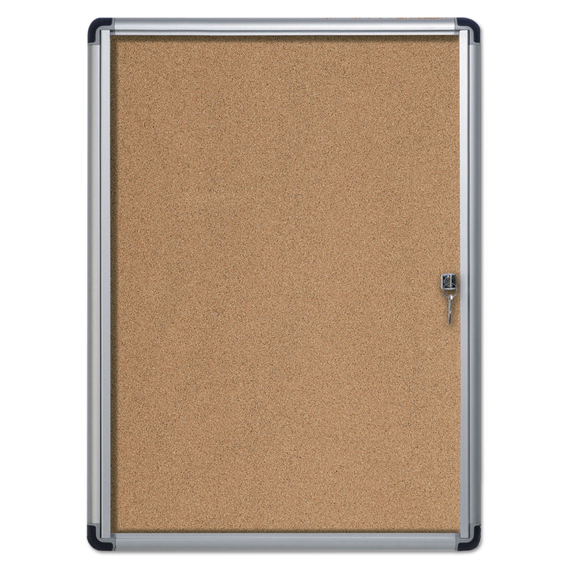 MasterVision Slim-Line Enclosed Cork Bulletin Board, 28 x 38, Aluminum Case