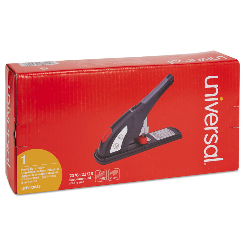 Universal Heavy-Duty Stapler, 200-Sheet Capacity, Black/Graphite/Red