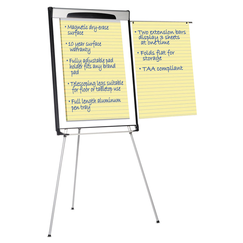 MasterVision Tripod Extension Bar Magnetic Dry-Erase Easel, 39" to 72" High, Black/Silver