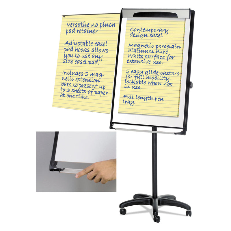 MasterVision Platinum Mobile Easel, White, 29 x 41, Black Frame
