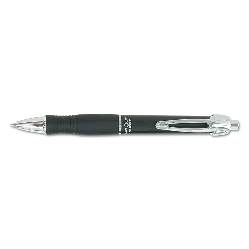 Zebra GR8 Gel Pen, Retractable, Medium 0.7 mm, Black Ink, Black/Silver Barrel, 12/Pack