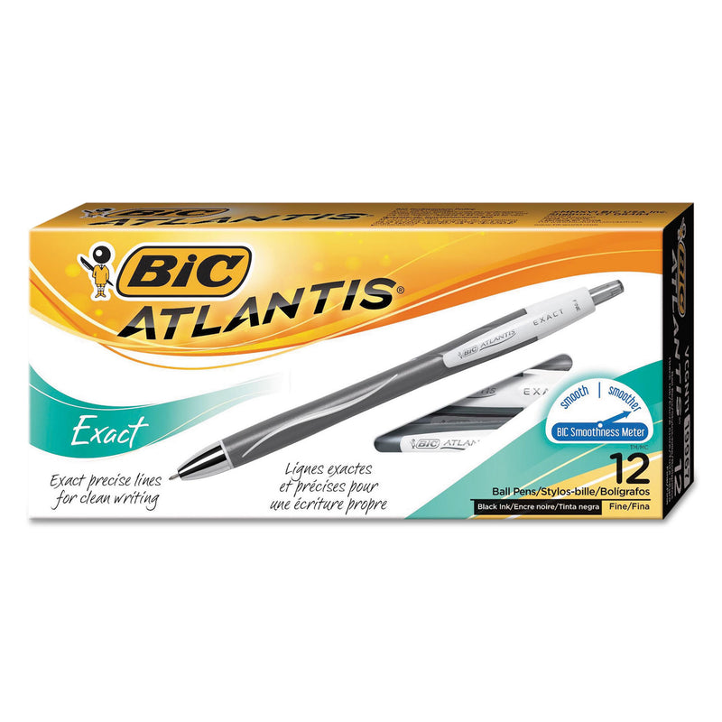 BIC GLIDE Exact Ballpoint Pen, Retractable, Fine 0.7 mm, Black Ink, Black Barrel, Dozen