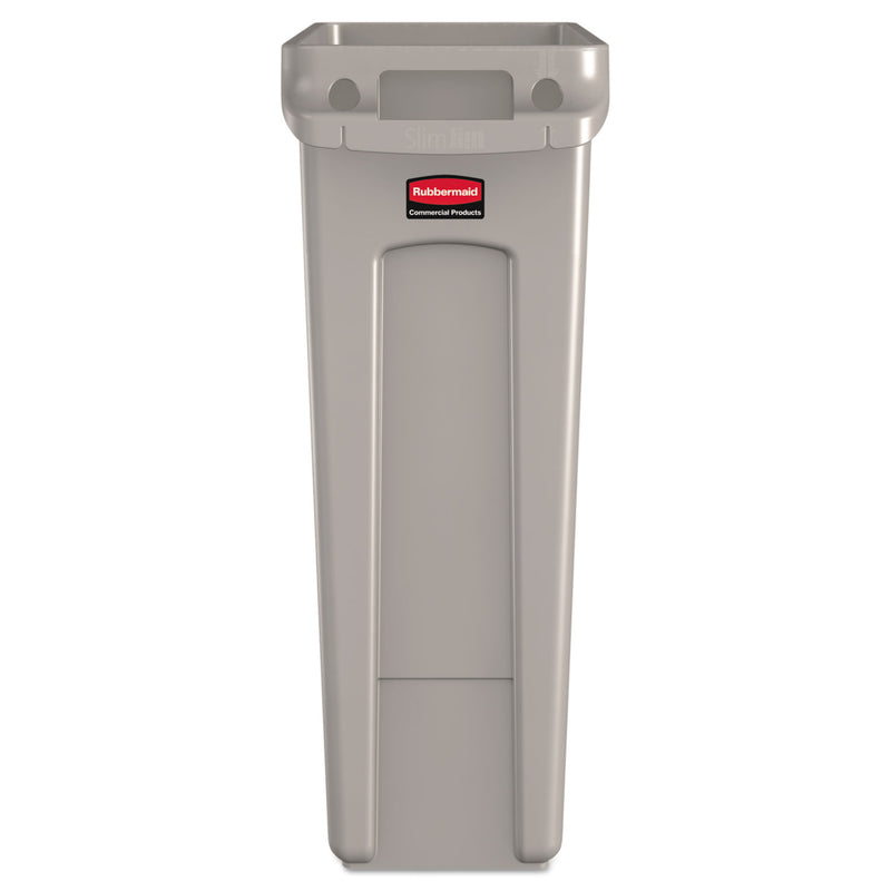 Rubbermaid Slim Jim Receptacle with Venting Channels, Rectangular, Plastic, 23 gal, Beige