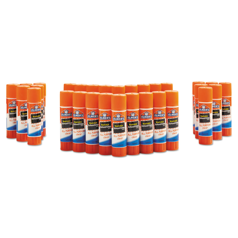 Elmer's Washable School Glue Sticks, 0.24 oz, Applies and Dries Clear, 30/Box