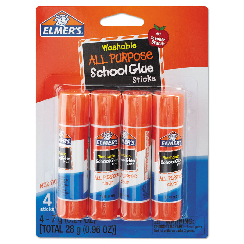 Elmer's Washable School Glue Sticks, 0.24 oz, Applies and Dries Clear, 4/Pack