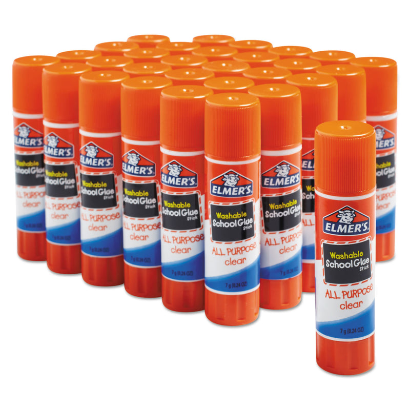 Elmer's Washable School Glue Sticks, 0.24 oz, Applies and Dries Clear, 30/Box