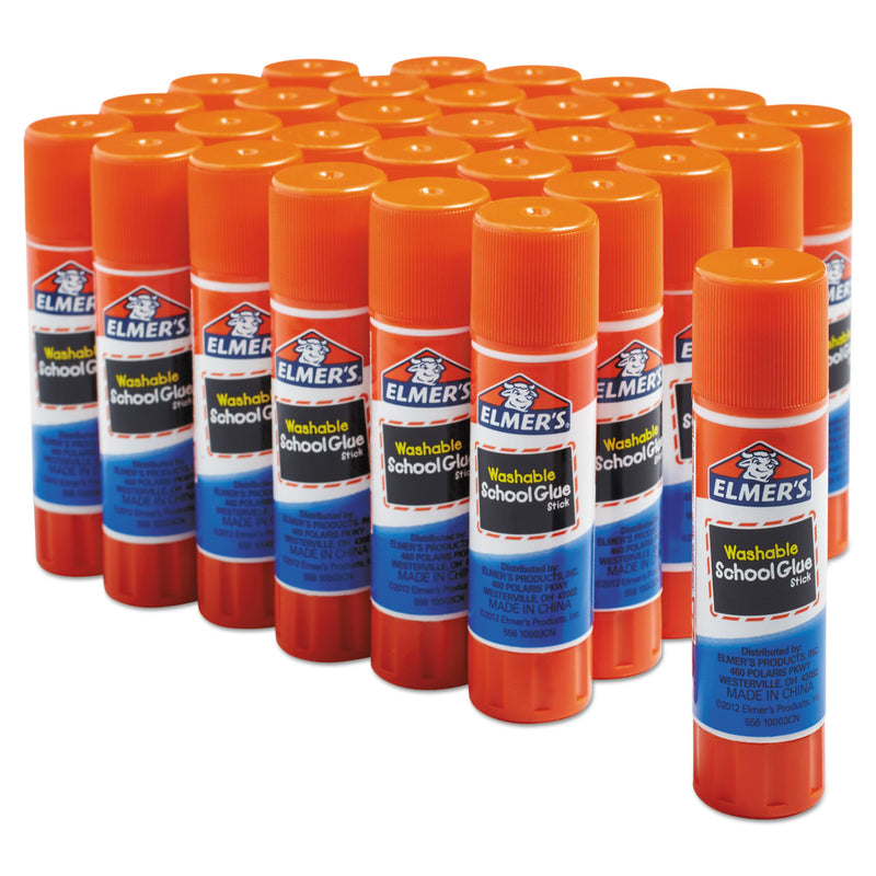 Elmer's Washable School Glue Sticks, 0.24 oz, Applies and Dries Clear, 30/Box