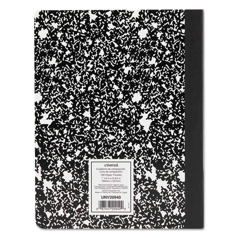 Universal Composition Book, Medium/College Rule, Black Marble Cover, 9.75 x 7.5, 100 Sheets