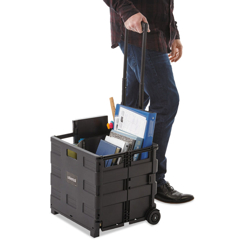 Universal Collapsible Mobile Storage Crate, Plastic, 18.25 x 15 x 18.25 to 39.37, Black