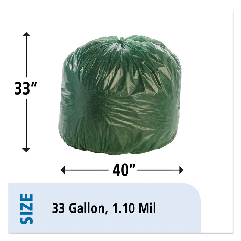 Stout Controlled Life-Cycle Plastic Trash Bags, 33 gal, 1.1 mil, 33" x 40", Green, 40/Box