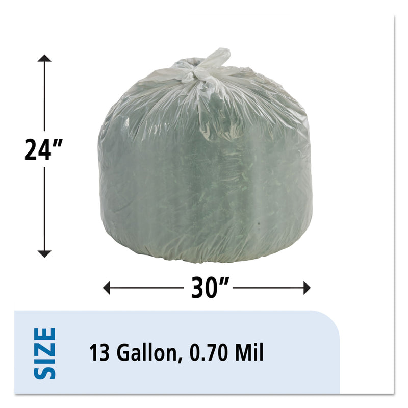 Stout Controlled Life-Cycle Plastic Trash Bags, 13 gal, 0.7 mil, 24" x 30", White, 120/Box