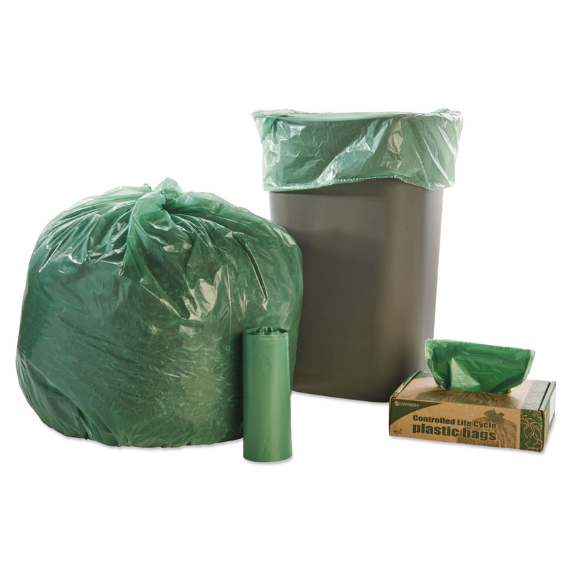 Stout Controlled Life-Cycle Plastic Trash Bags, 33 gal, 1.1 mil, 33" x 40", Green, 40/Box