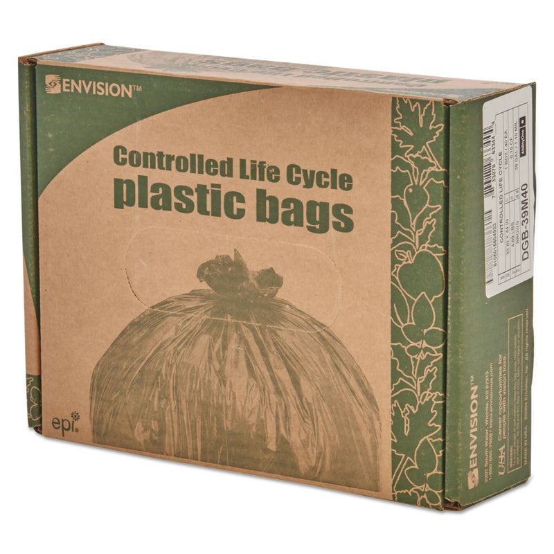 Stout Controlled Life-Cycle Plastic Trash Bags, 33 gal, 1.1 mil, 33" x 40", Green, 40/Box