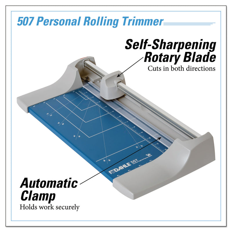 Dahle Rolling/Rotary Paper Trimmer/Cutter, 7 Sheets, 12" Cut Length, Metal Base, 8.25 x 17.38