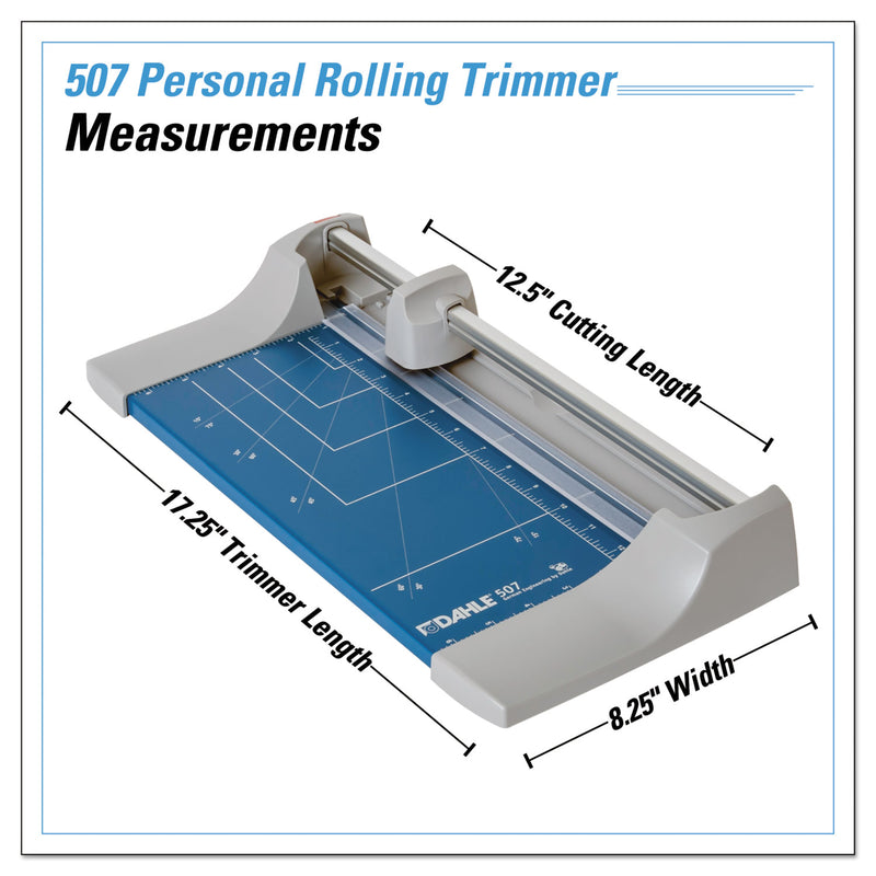 Dahle Rolling/Rotary Paper Trimmer/Cutter, 7 Sheets, 12" Cut Length, Metal Base, 8.25 x 17.38