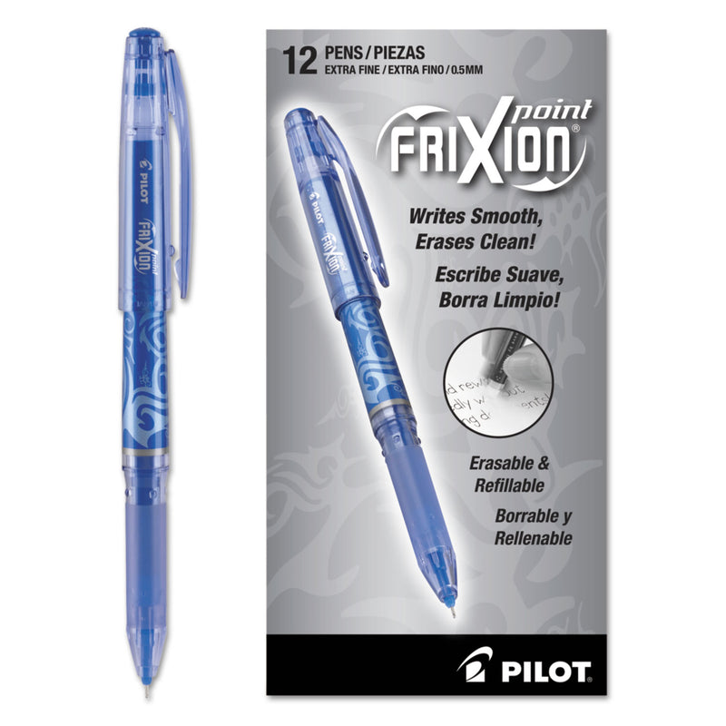 Pilot FriXion Point Erasable Gel Pen, Stick, Extra-Fine 0.5 mm, Blue Ink, Blue Barrel