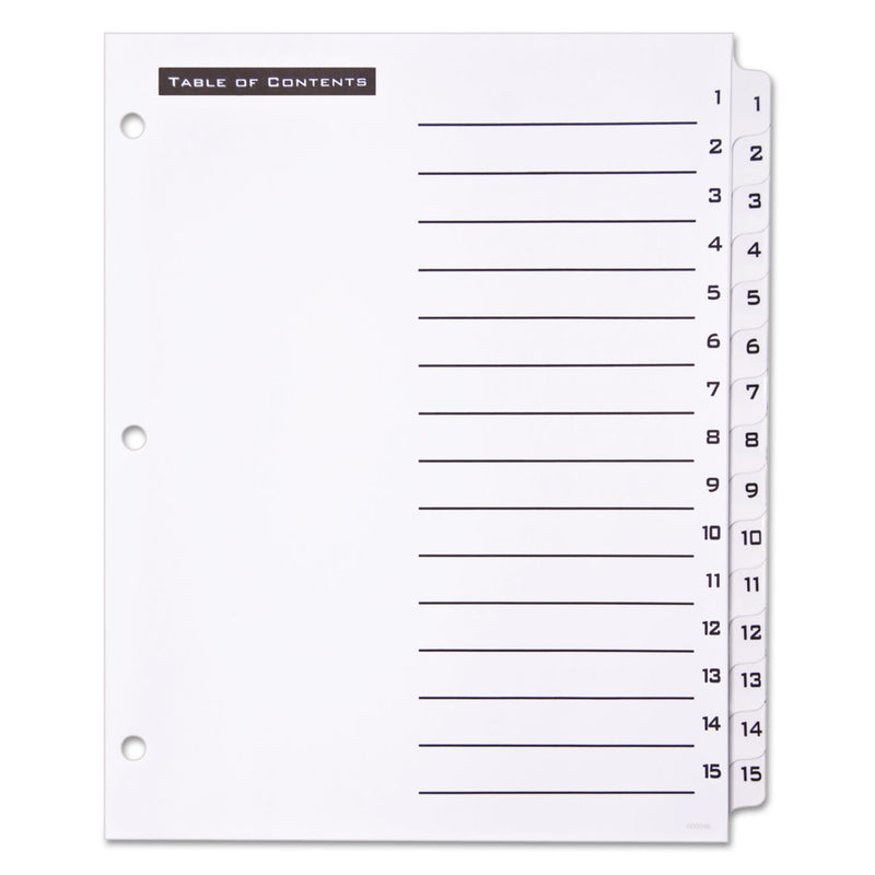 Office Essentials Table 'n Tabs Dividers, 15-Tab, 1 to 15, 11 x 8.5, White, White Tabs, 1 Set