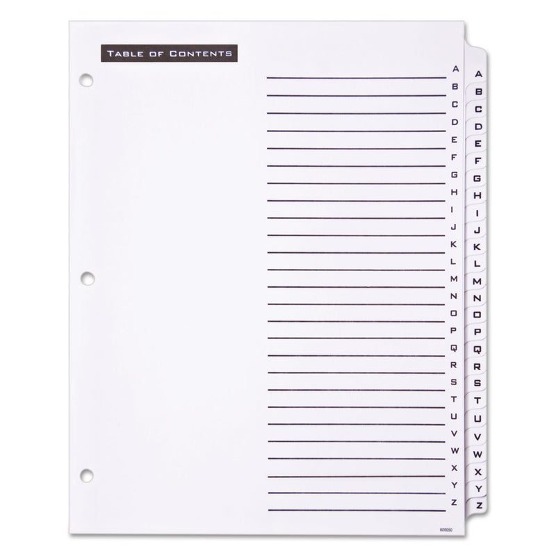 Office Essentials Table 'n Tabs Dividers, 26-Tab, A to Z, 11 x 8.5, White, White Tabs, 1 Set