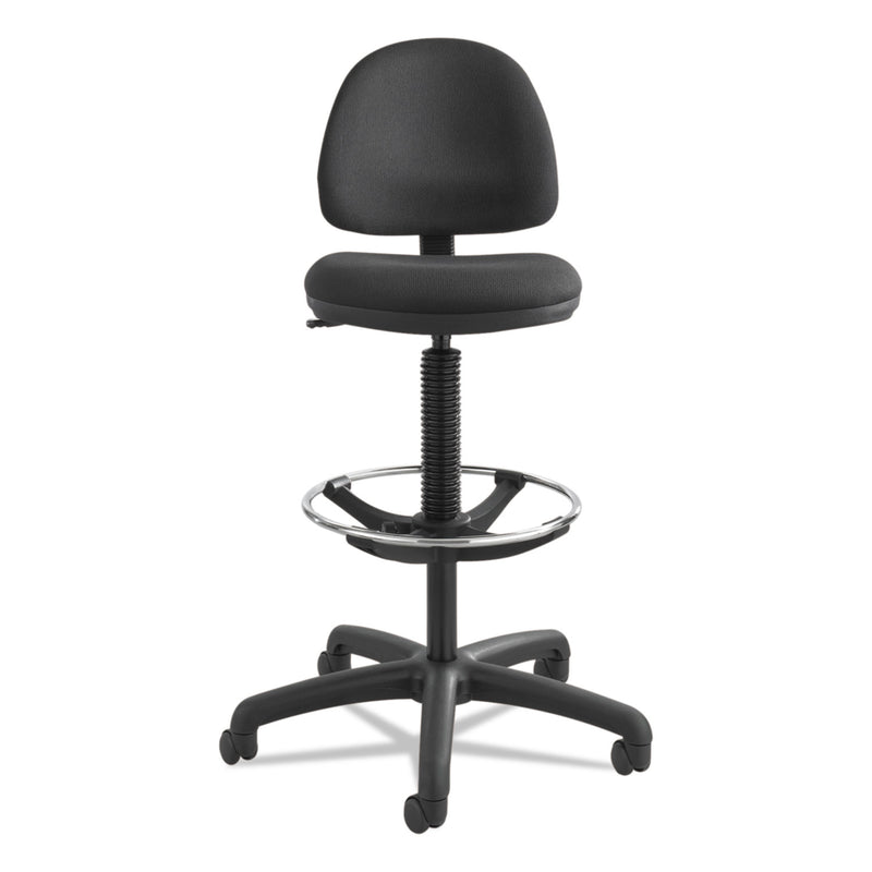 Safco Precision Extended-Height Swivel Stool, Adjustable Footring, Supports Up to 250 lb, 23" to 33" Seat Height, Black Fabric