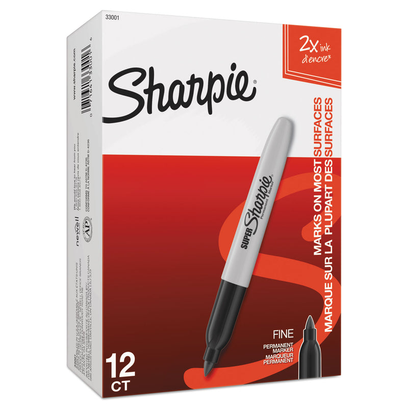 Sharpie Super Permanent Marker, Fine Bullet Tip, Black, Dozen