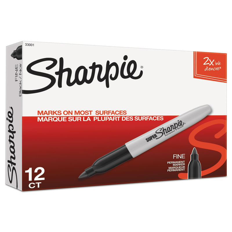 Sharpie Super Permanent Marker, Fine Bullet Tip, Black, Dozen