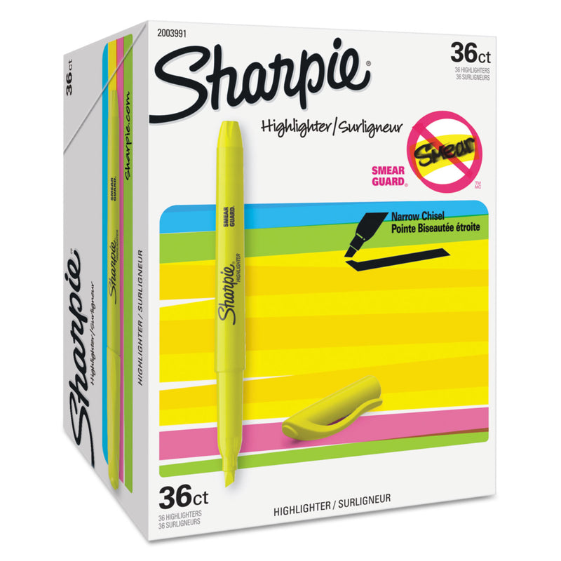 Sharpie Pocket Style Highlighter Value Pack, Yellow Ink, Chisel Tip, Yellow Barrel, 36/Pack