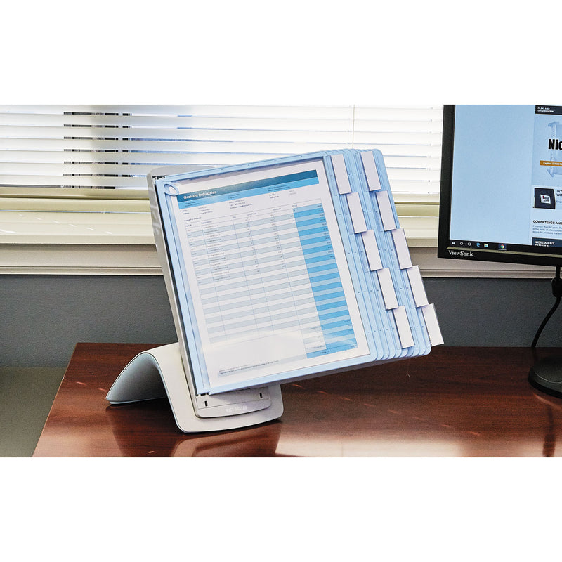 Durable SHERPA Style Desk-Mount Reference System, 10 Panel, 20 Sheet Capacity, Blue/Gray