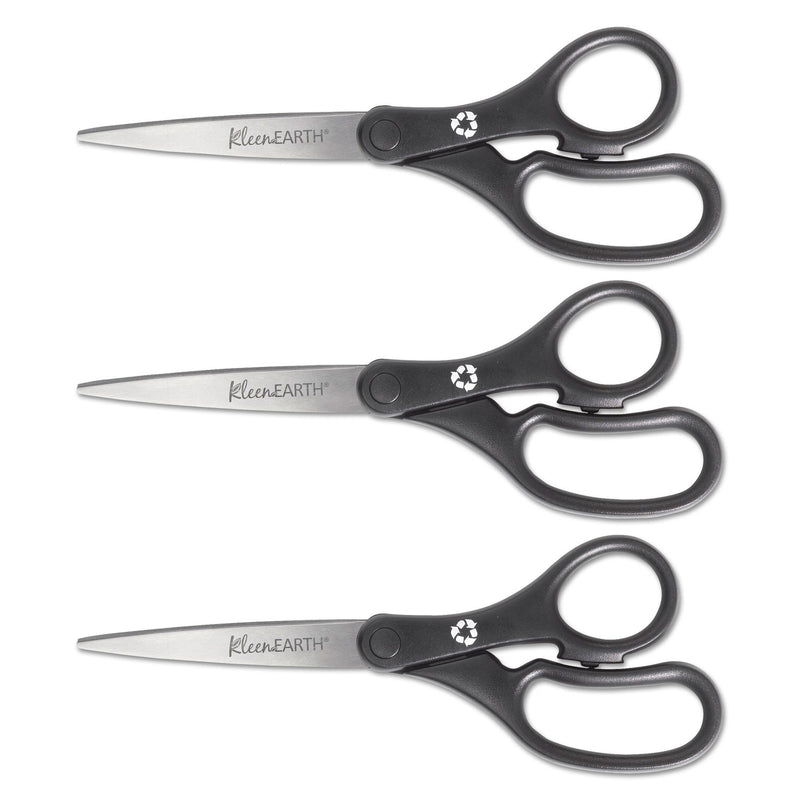 Westcott KleenEarth Basic Plastic Handle Scissors, 8" Long, 3.25" Cut Length, Black Straight Handles, 3/Pack