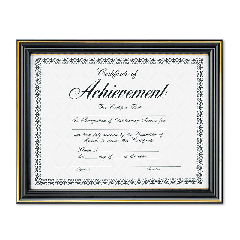 DAX Gold-Trimmed Document Frame with Certificate, Plastic/Glass, 8.5 x 11, Black