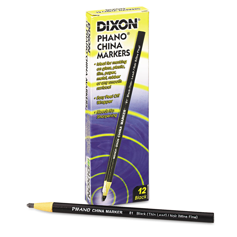 Dixon China Marker, Black, Thin Lead, Dozen