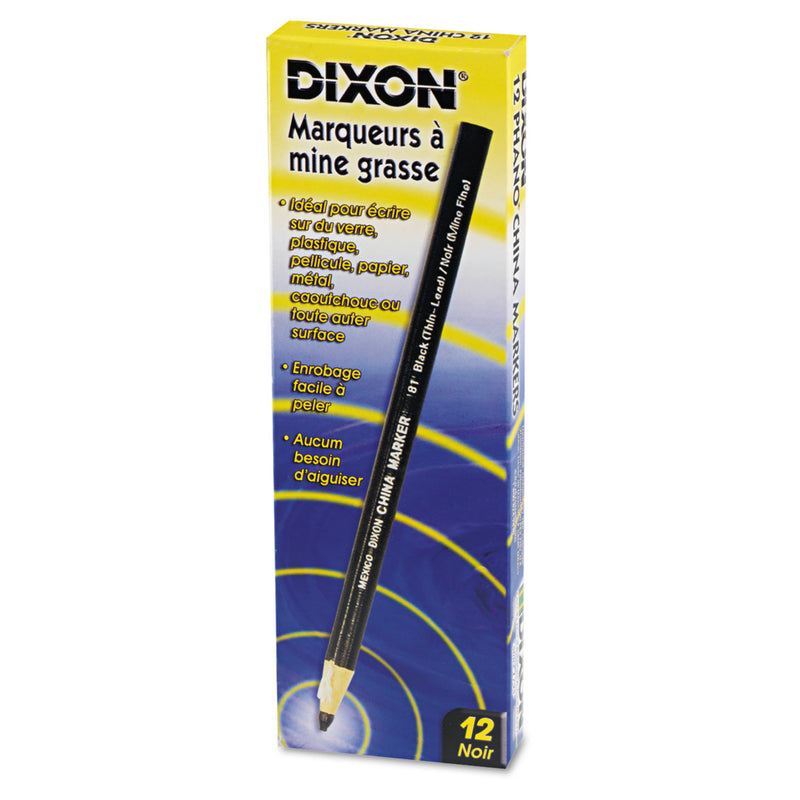 Dixon China Marker, Black, Thin Lead, Dozen