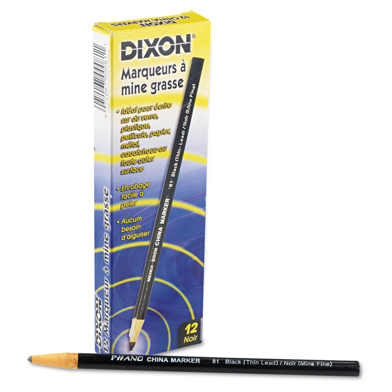 Dixon China Marker, Black, Thin Lead, Dozen