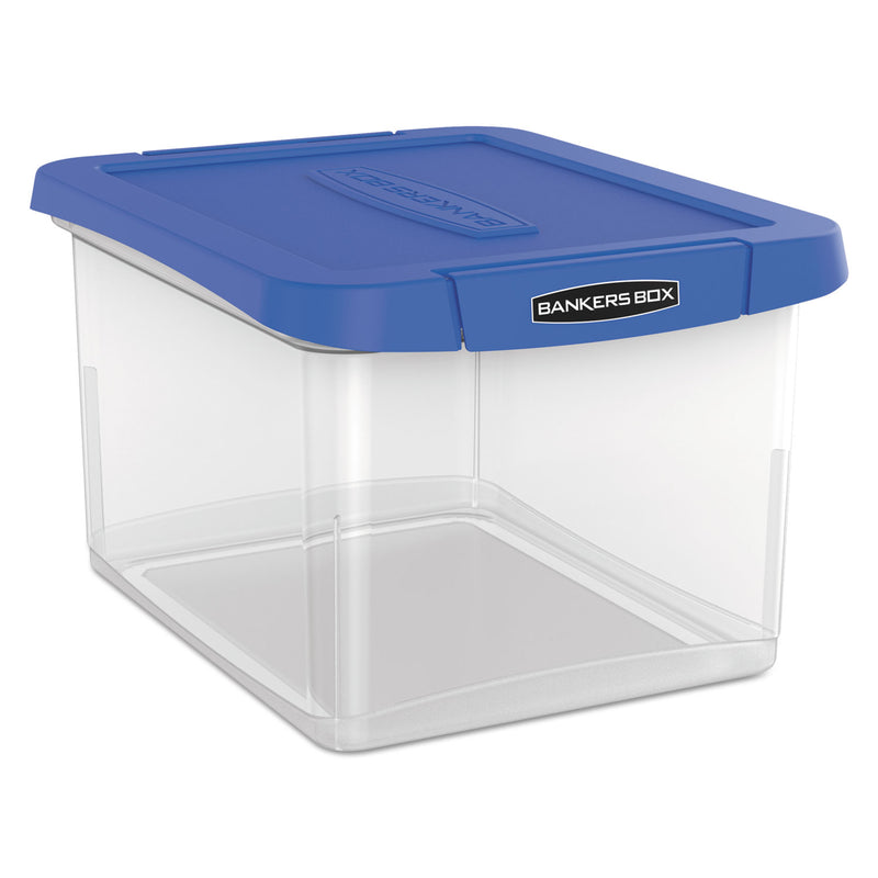 Bankers Box Heavy Duty Plastic File Storage, Letter/Legal Files, 14" x 17.38" x 10.5", Clear/Blue