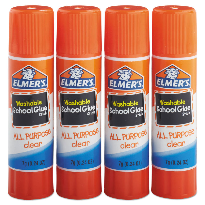 Elmer's Washable School Glue Sticks, 0.24 oz, Applies and Dries Clear, 4/Pack