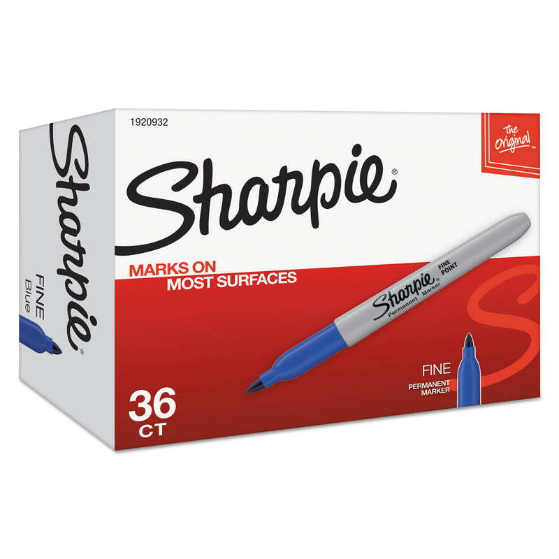 Sharpie Fine Tip Permanent Marker Value Pack, Fine Bullet Tip, Blue, 36/Pack